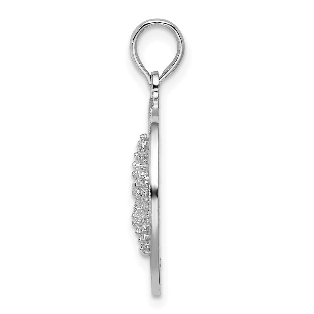 Sterling Silver Rhod-plated Polished Cape Cod w/Starfish Circle Pendant