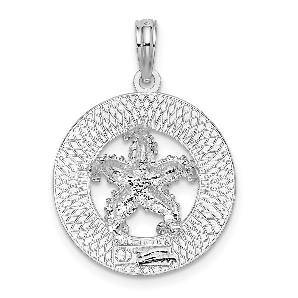 Sterling Silver Rhod-plated Polished Cape Cod w/Starfish Circle Pendant