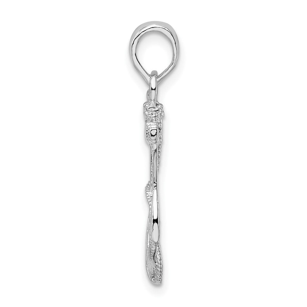 Sterling Silver Rhod-plated Polished/Textured Anchor w/Rope Pendant