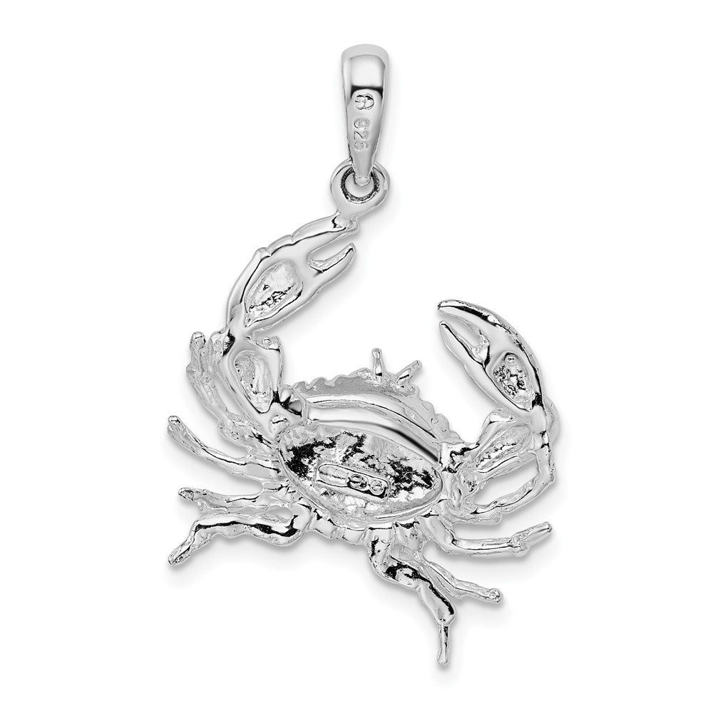 Sterling Silver Rhodium-plated Polished Stone Crab Pendant