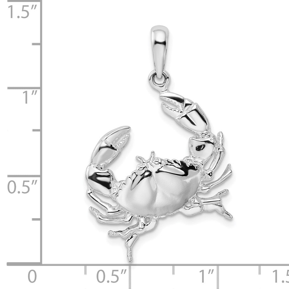Sterling Silver Rhodium-plated Polished Stone Crab Pendant