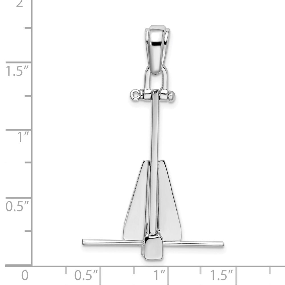 Sterling Silver Rhod-plted Polished 3D Moveable Danforth Anchor Pendant