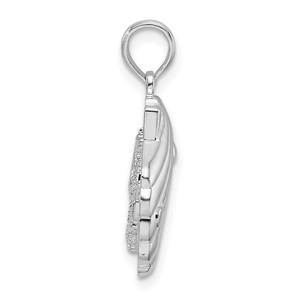 Sterling Silver Rhod-plated Polished/Textured Shell/Sea Horse Pendant