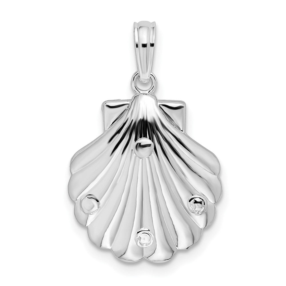 Sterling Silver Rhod-plated Polished/Textured Shell/Sea Horse Pendant