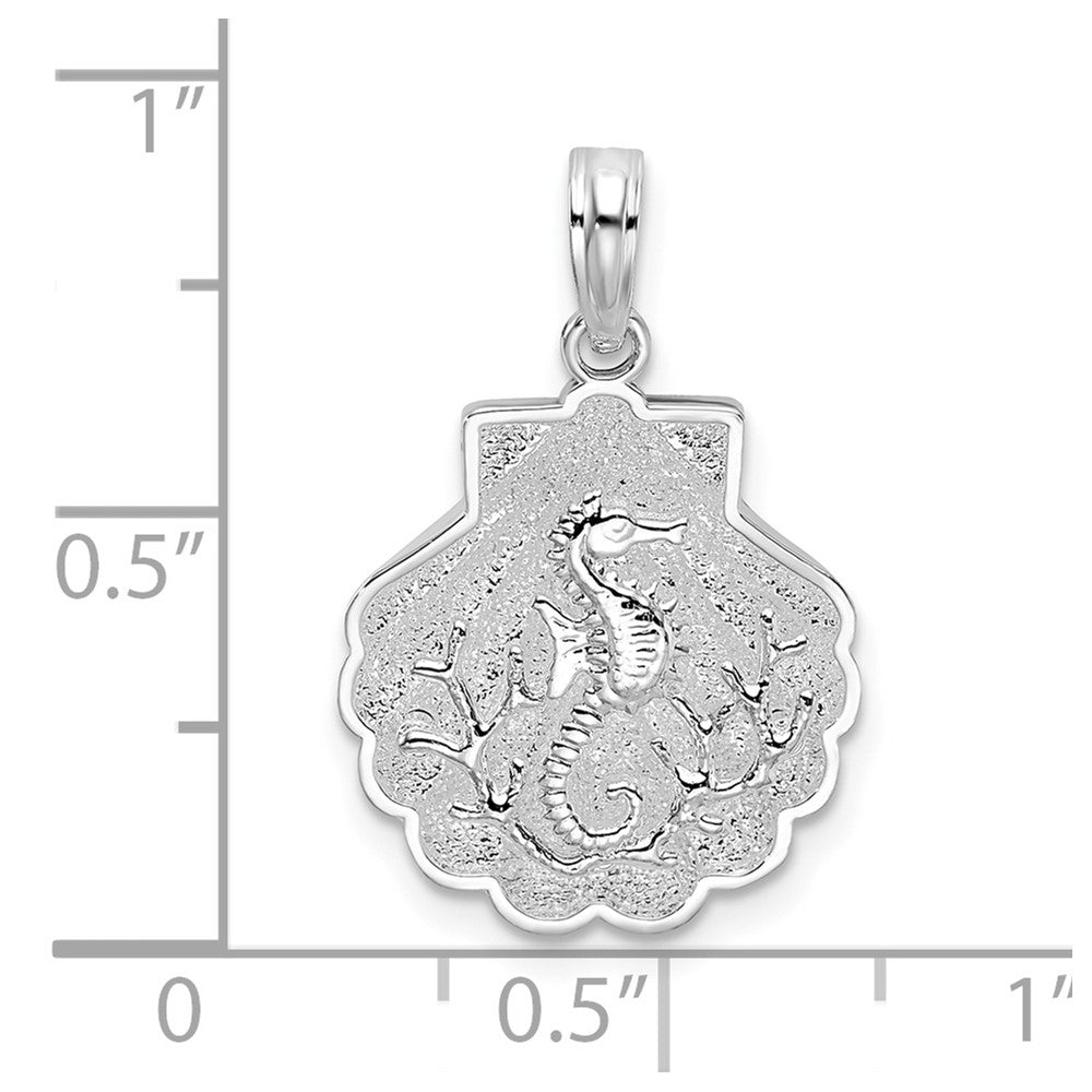 Sterling Silver Rhod-plated Polished/Textured Shell/Sea Horse Pendant