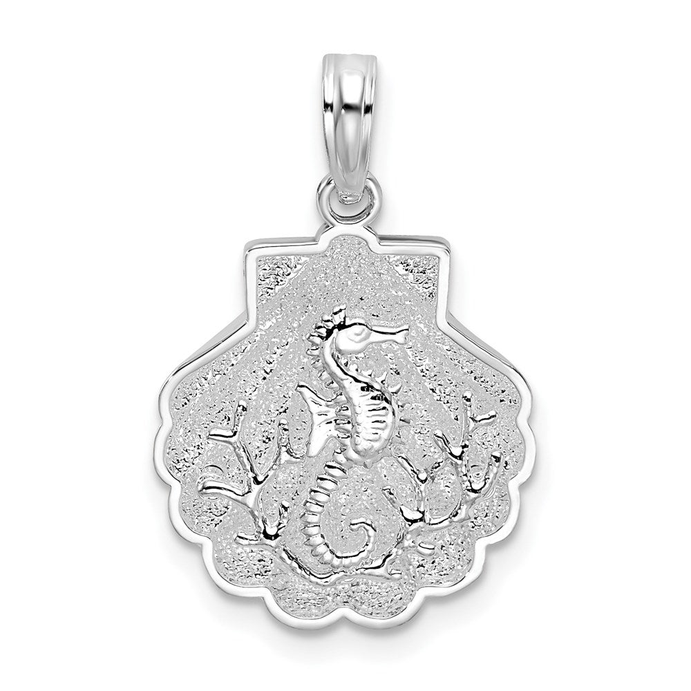 Sterling Silver Rhod-plated Polished/Textured Shell/Sea Horse Pendant