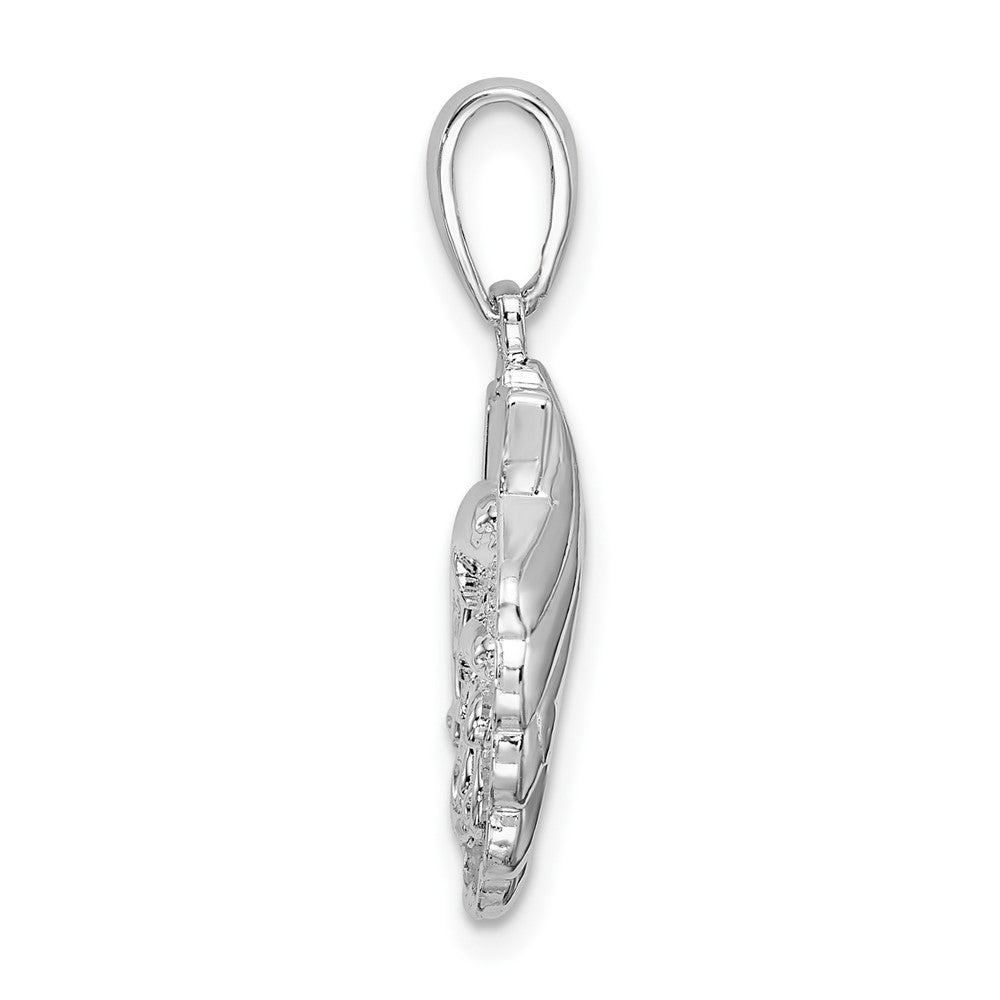 Sterling Silver Rhod-plated Polished/Textured Shell/Dolphins Pendant