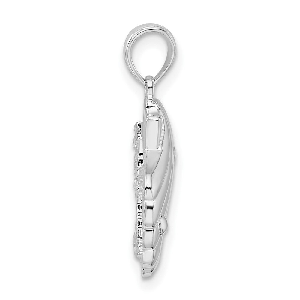 Sterling Silver Rhod-plated Polished/Textured Shell/Palm Trees Pendant