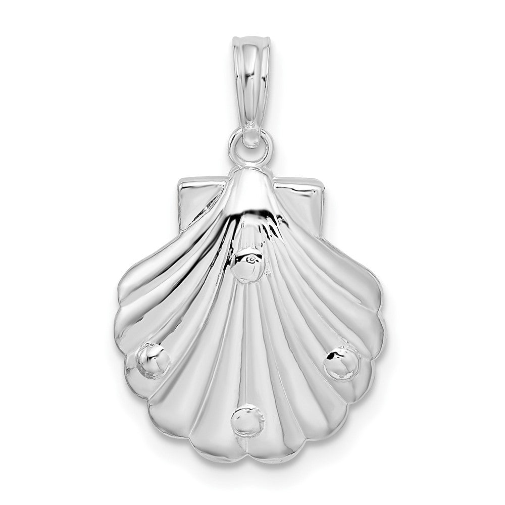 Sterling Silver Rhod-plated Polished/Textured Shell/Palm Trees Pendant