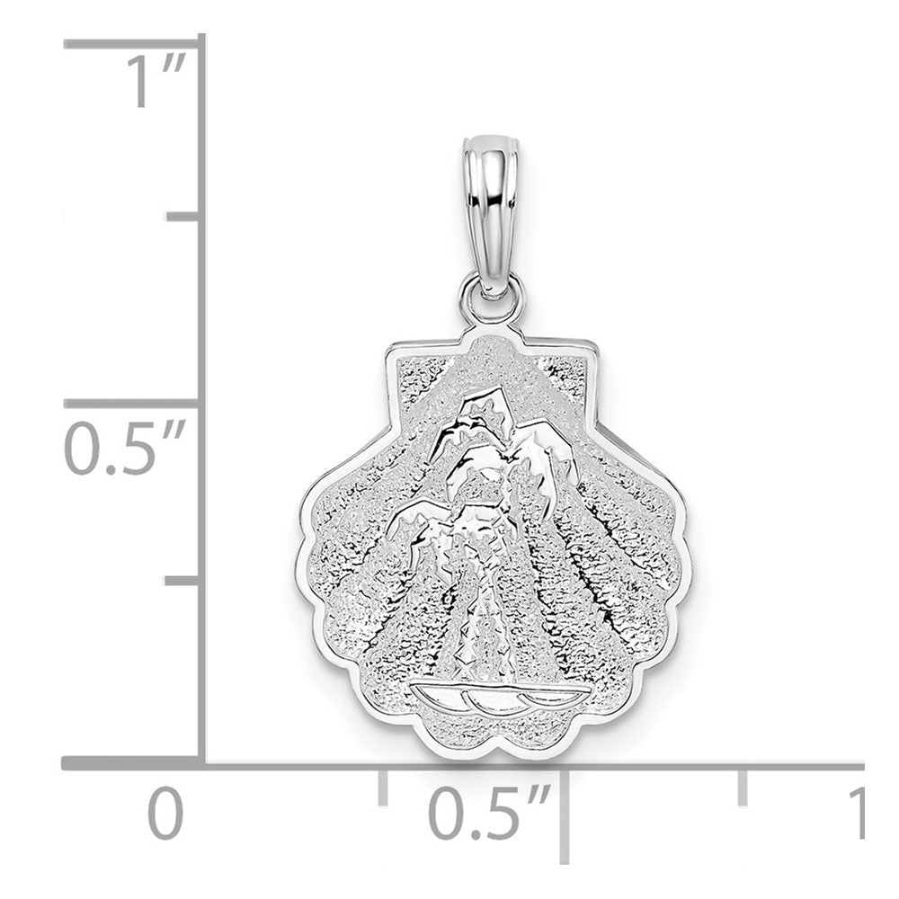 Sterling Silver Rhod-plated Polished/Textured Shell/Palm Trees Pendant