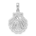 Sterling Silver Rhod-plated Polished/Textured Shell/Palm Trees Pendant