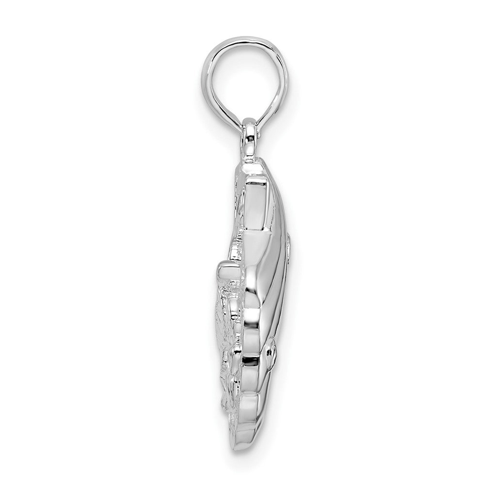 Sterling Silver Rhod-plated Polished/Textured Shell/Sea Turtles Pendant