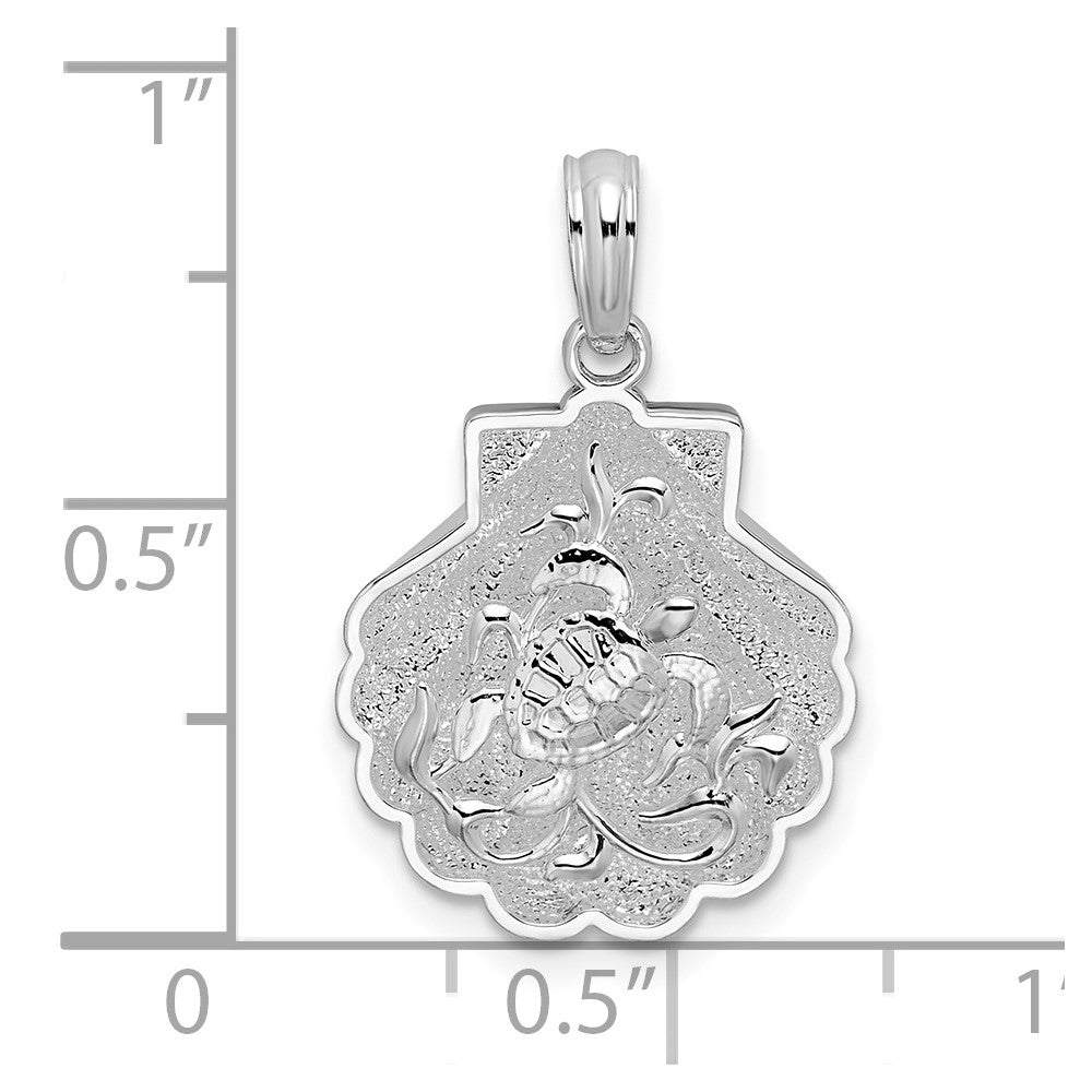 Sterling Silver Rhod-plated Polished/Textured Shell/Sea Turtles Pendant