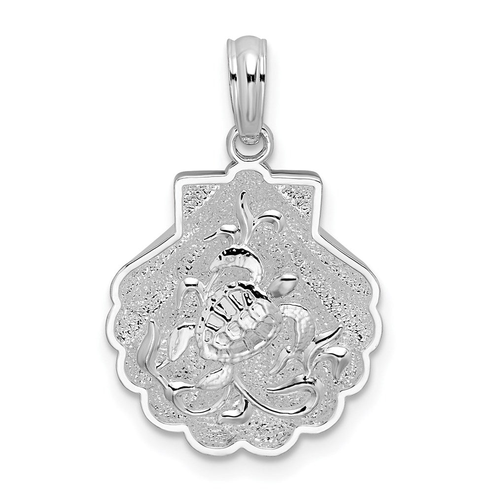 Sterling Silver Rhod-plated Polished/Textured Shell/Sea Turtles Pendant