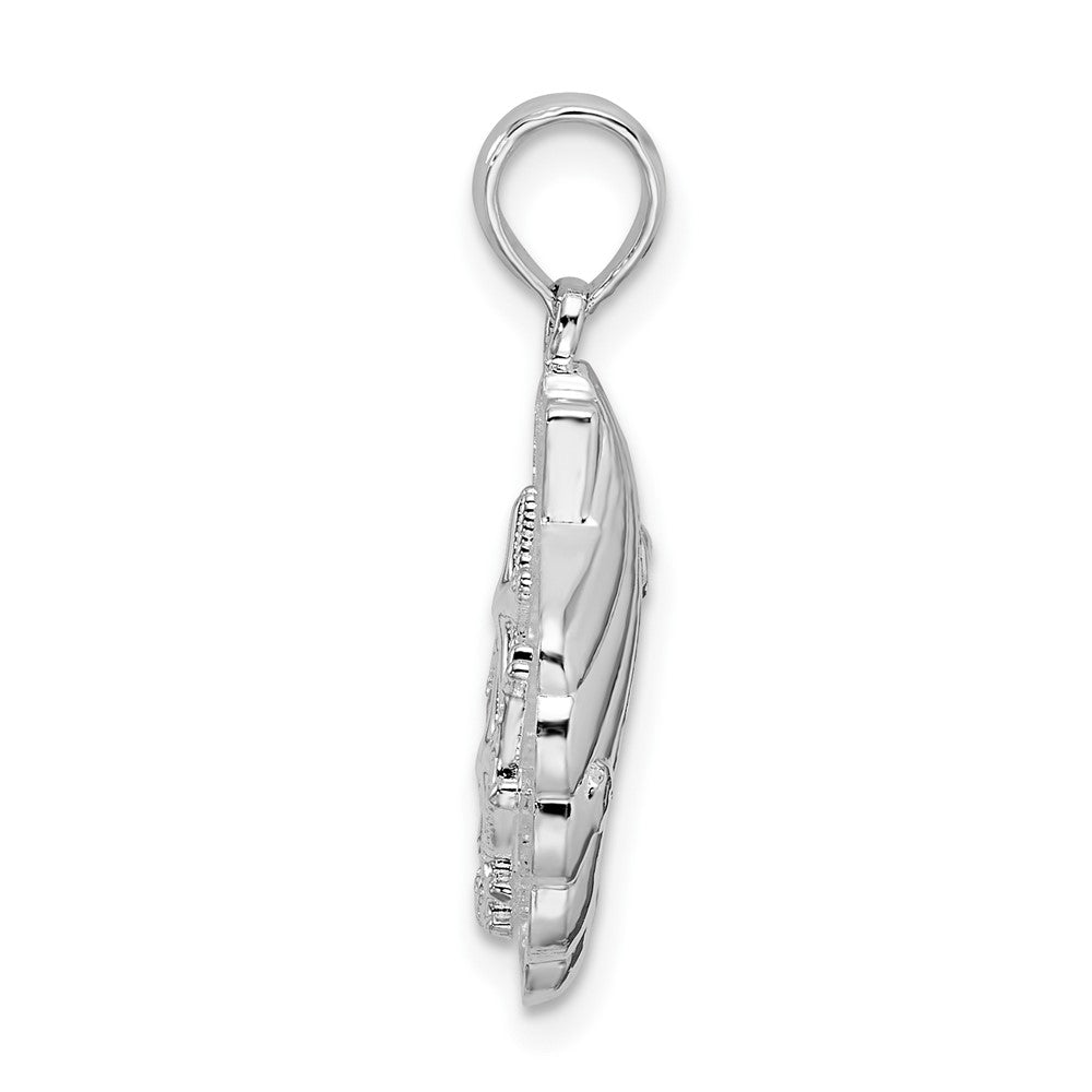 Sterling Silver Rhod-plated Polished/Textured Shell w/Starfish Pendant