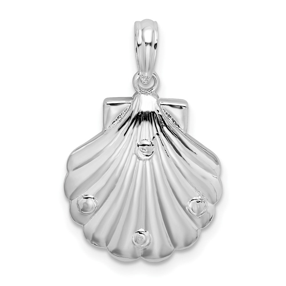 Sterling Silver Rhod-plated Polished/Textured Shell w/Starfish Pendant