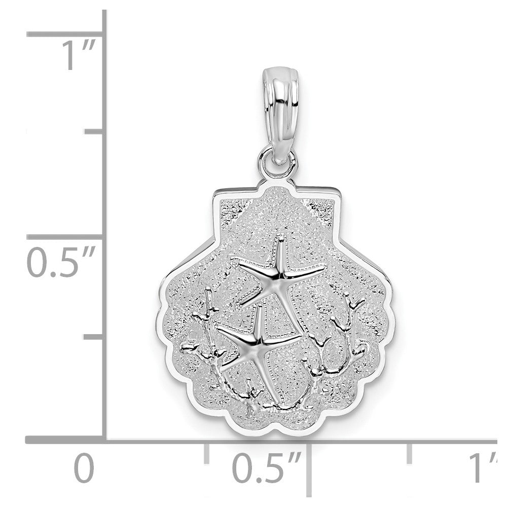 Sterling Silver Rhod-plated Polished/Textured Shell w/Starfish Pendant