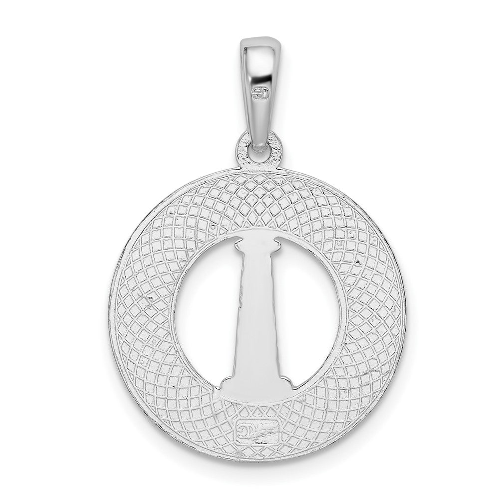 Sterling Silver Rhod-plated Cape Cod w/Lighthouse Circle Pendant
