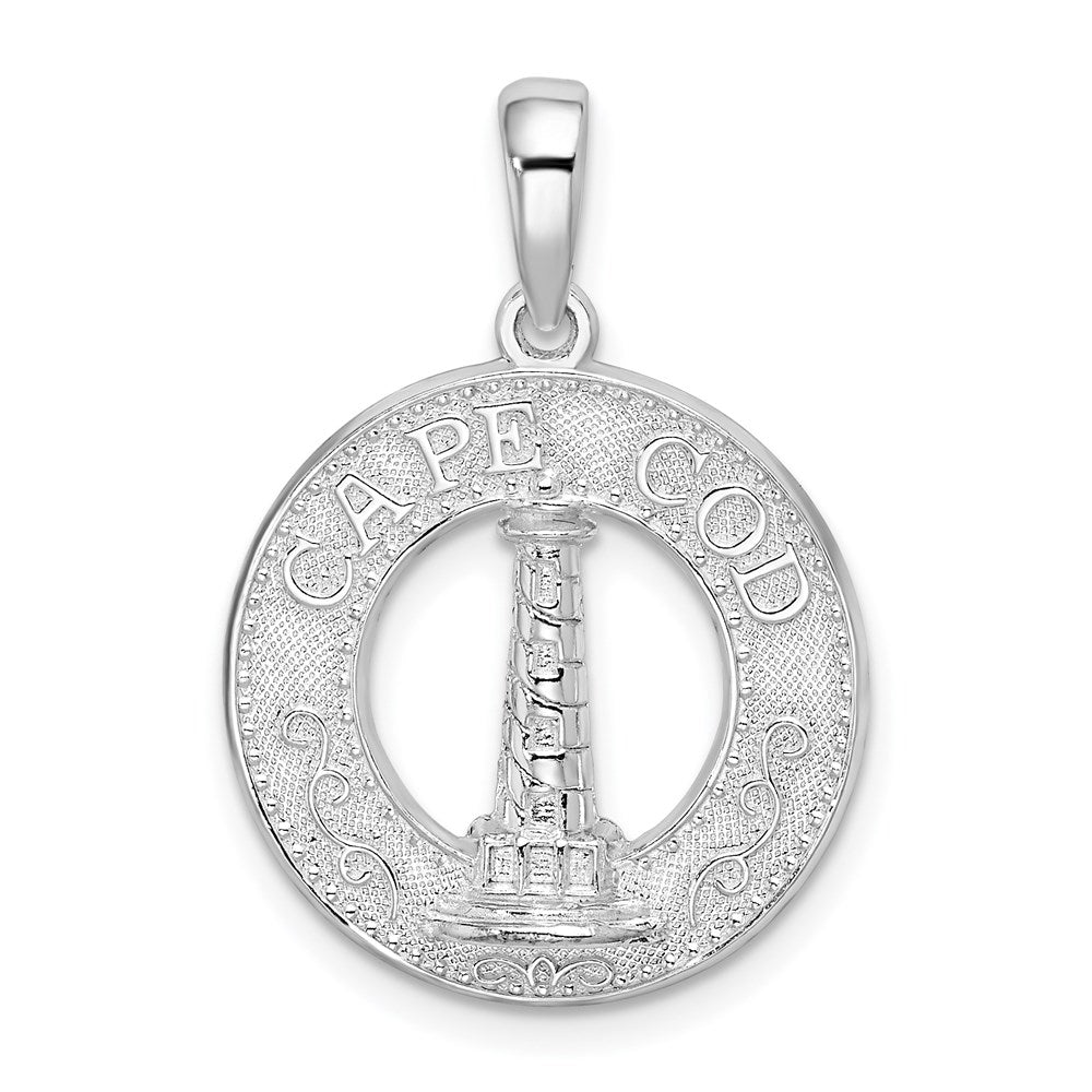 Sterling Silver Rhod-plated Cape Cod w/Lighthouse Circle Pendant