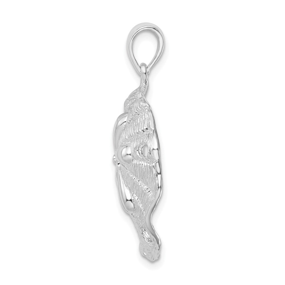 Sterling Silver Rhodium-plated Polished/Textured Sand Dollar Pendant