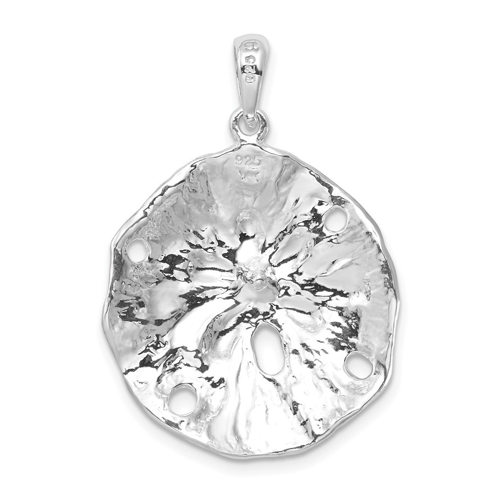 Sterling Silver Rhodium-plated Polished/Textured Sand Dollar Pendant