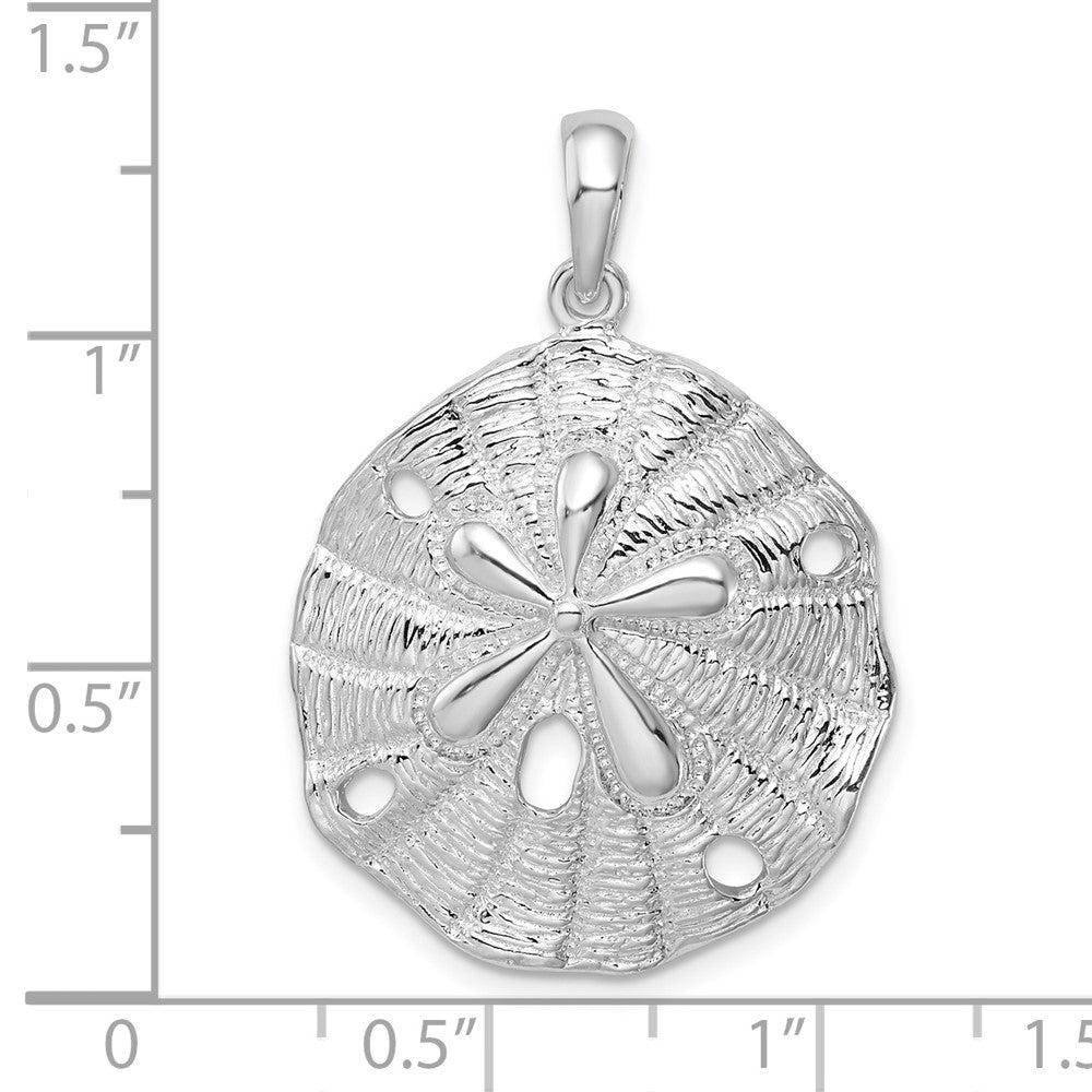Sterling Silver Rhodium-plated Polished/Textured Sand Dollar Pendant