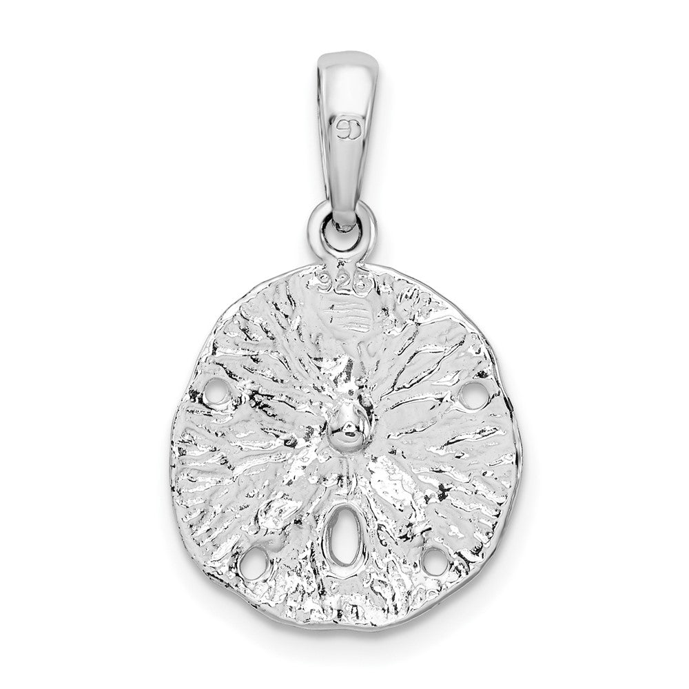 Sterling Silver Rhod-plated Polished/Textured Small Sand Dollar Pendant