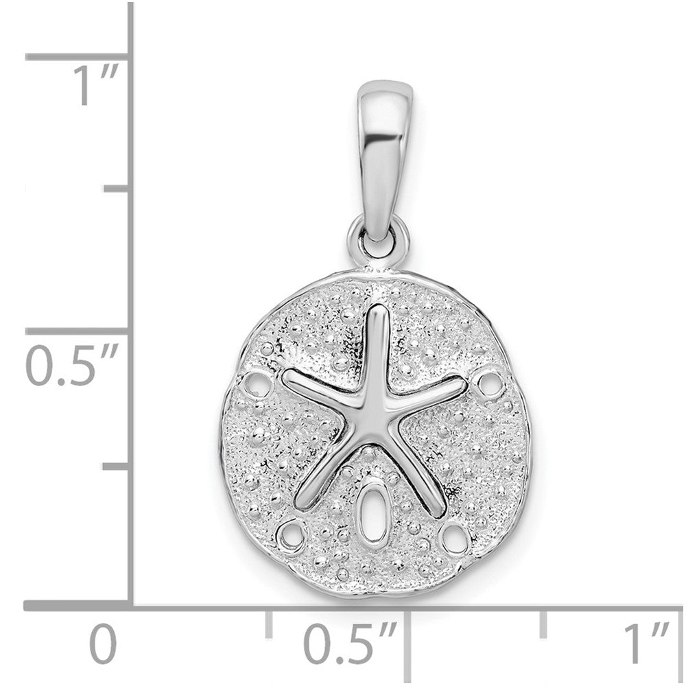 Sterling Silver Rhod-plated Polished/Textured Small Sand Dollar Pendant