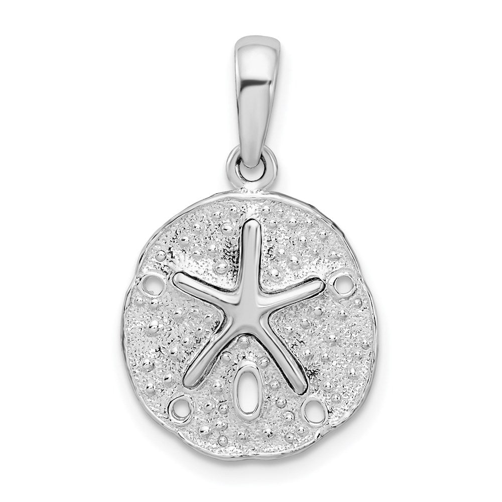 Sterling Silver Rhod-plated Polished/Textured Small Sand Dollar Pendant