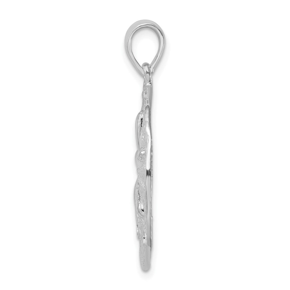 Sterling Silver Rhodium-plated Polished/Textured Sand Dollar Pendant