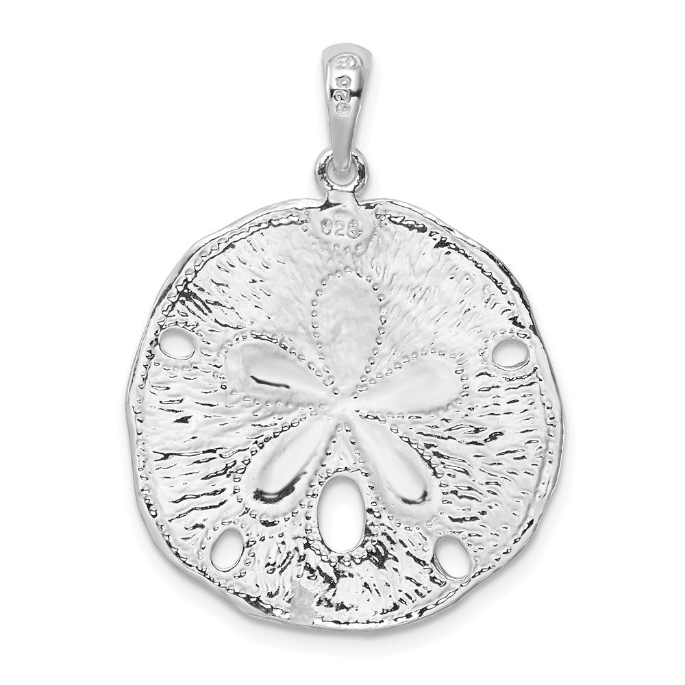 Sterling Silver Rhodium-plated Polished/Textured Sand Dollar Pendant