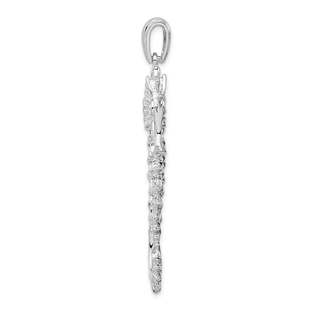 Sterling Silver Rhodium-plated Polished/Textured 3D Sea Horse Pendant