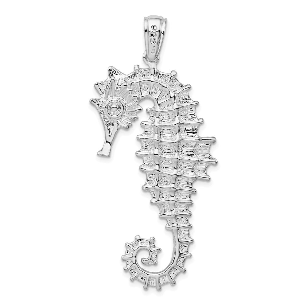 Sterling Silver Rhodium-plated Polished/Textured 3D Sea Horse Pendant