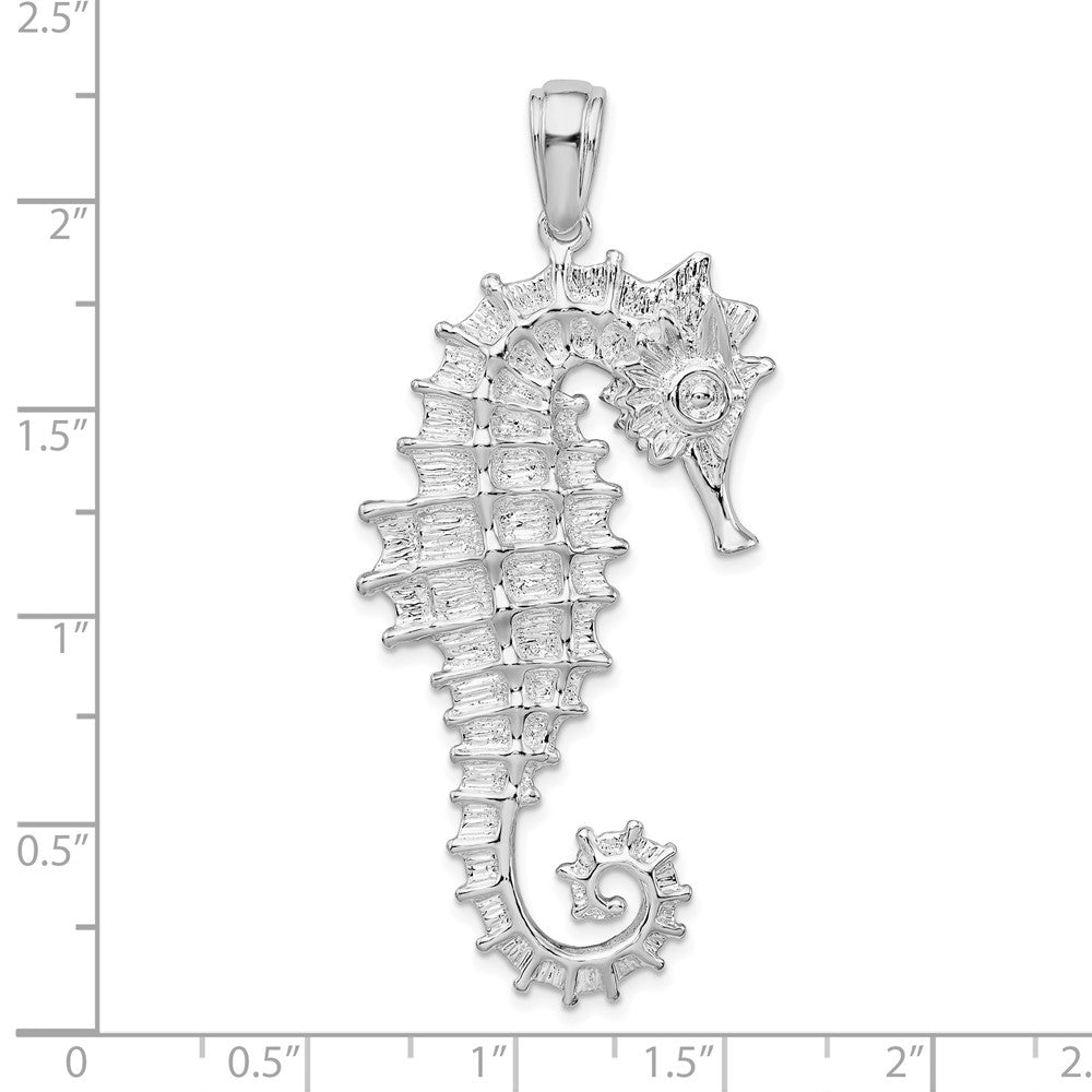Sterling Silver Rhodium-plated Polished/Textured 3D Sea Horse Pendant