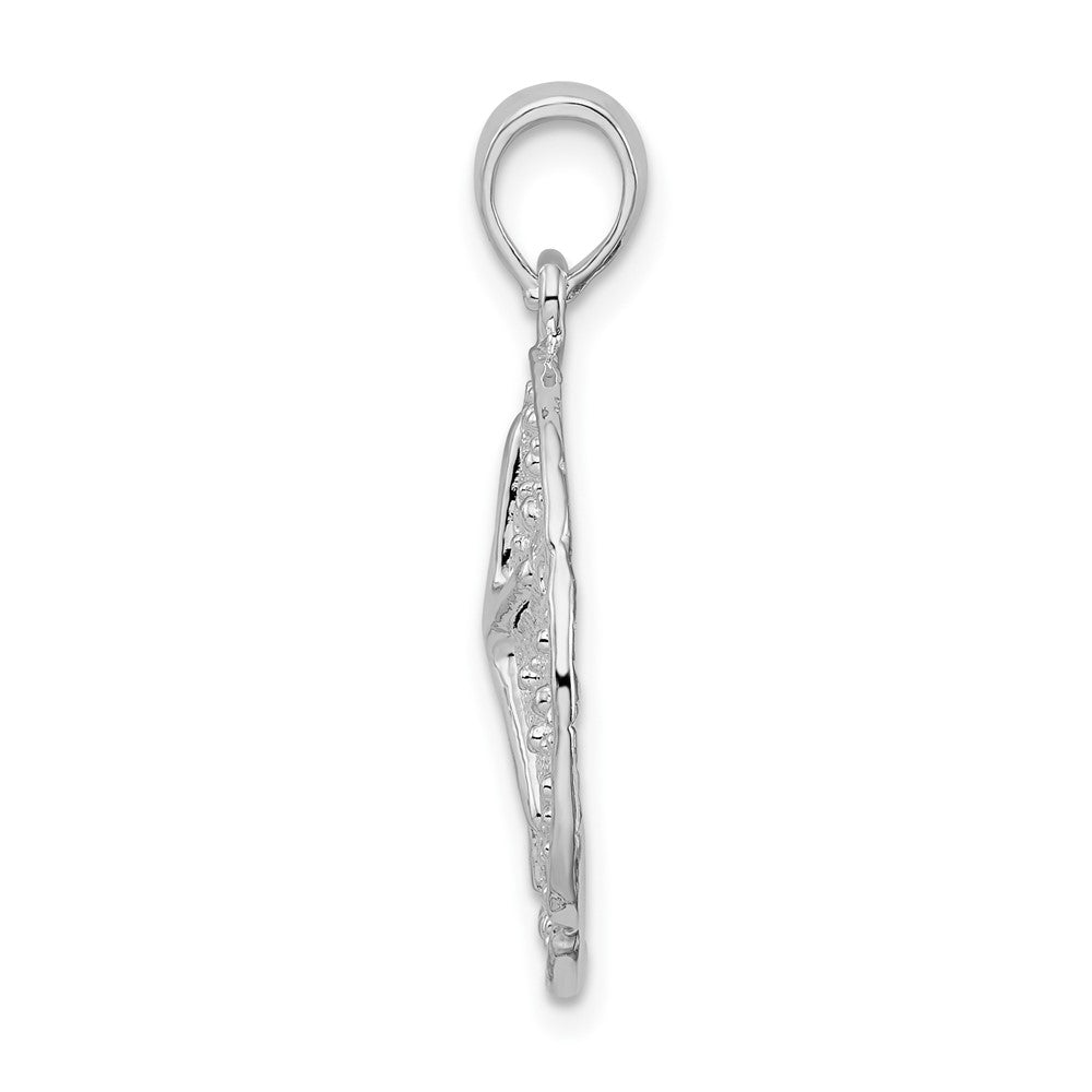Sterling Silver Rhodium-plated Polished/Textured Sand Dollar Pendant