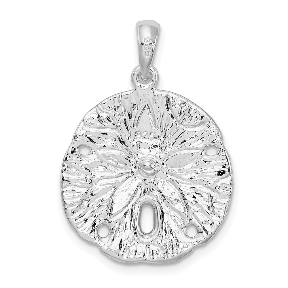 Sterling Silver Rhodium-plated Polished/Textured Sand Dollar Pendant