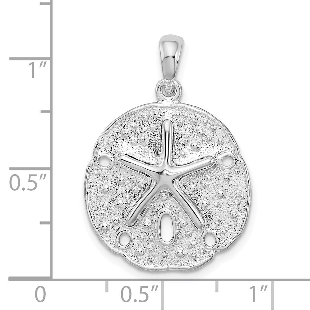 Sterling Silver Rhodium-plated Polished/Textured Sand Dollar Pendant