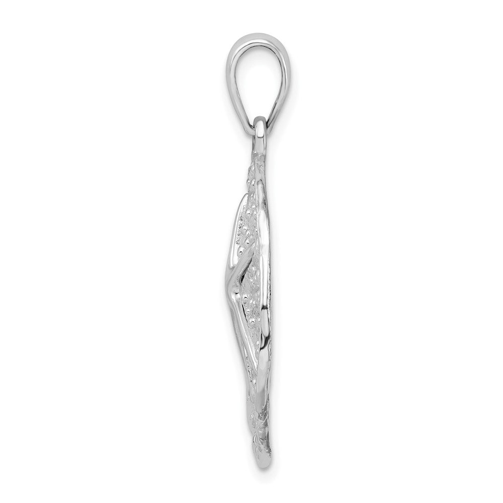 Sterling Silver Rhodium-plated Polished/Textured Sand Dollar Pendant