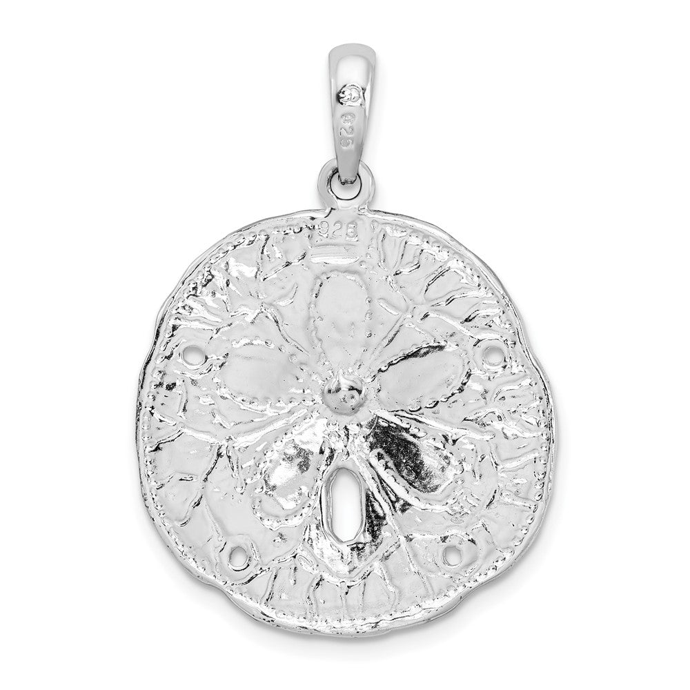 Sterling Silver Rhodium-plated Polished/Textured Sand Dollar Pendant