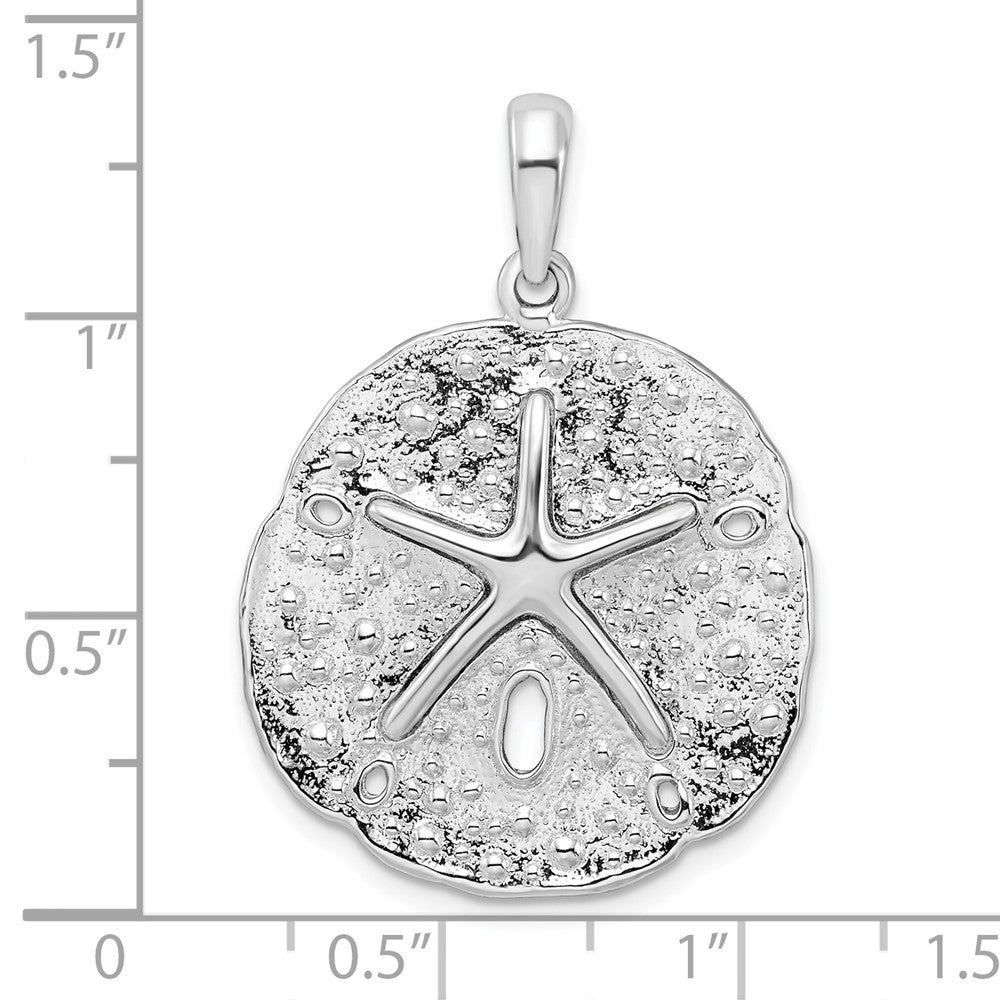 Sterling Silver Rhodium-plated Polished/Textured Sand Dollar Pendant