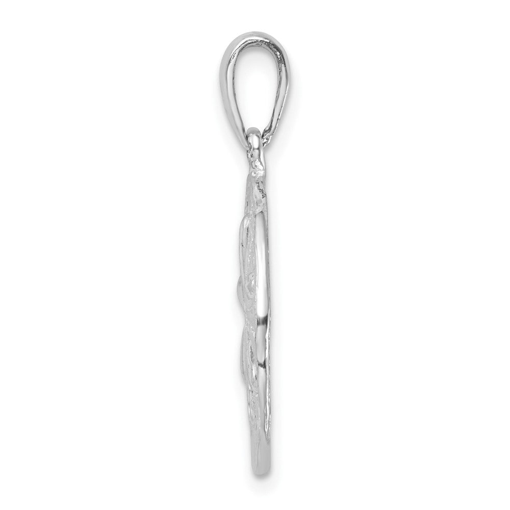 Sterling Silver Rhodium-plated Polished/Textured Sand Dollar Pendant