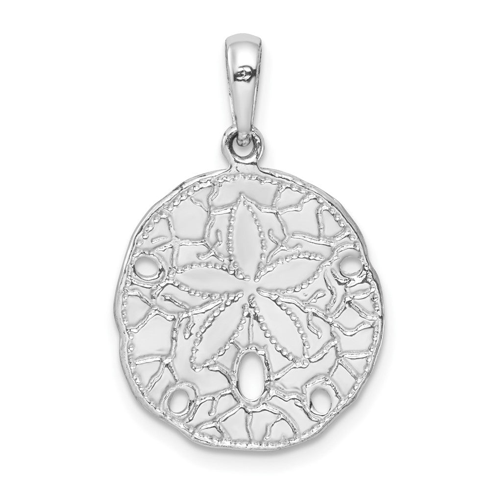 Sterling Silver Rhodium-plated Polished/Textured Sand Dollar Pendant