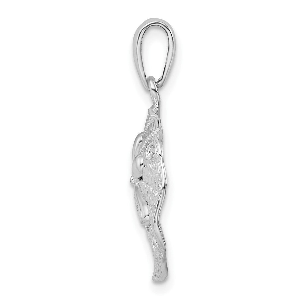 Sterling Silver Rhodium-plated Polished/Textured Sand Dollar Pendant