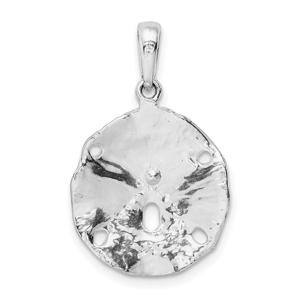 Sterling Silver Rhodium-plated Polished/Textured Sand Dollar Pendant