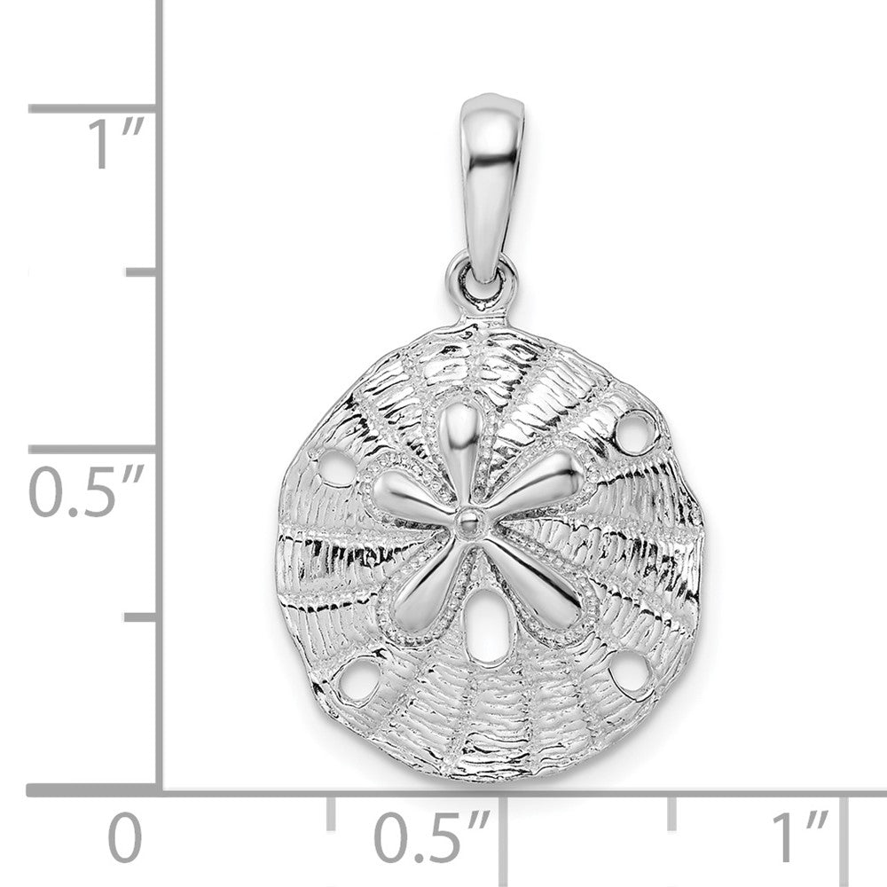 Sterling Silver Rhodium-plated Polished/Textured Sand Dollar Pendant