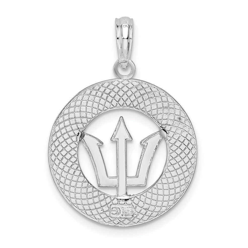 Sterling Silver Rhod-plated Polished Barbados w/Trident Circle Pendant
