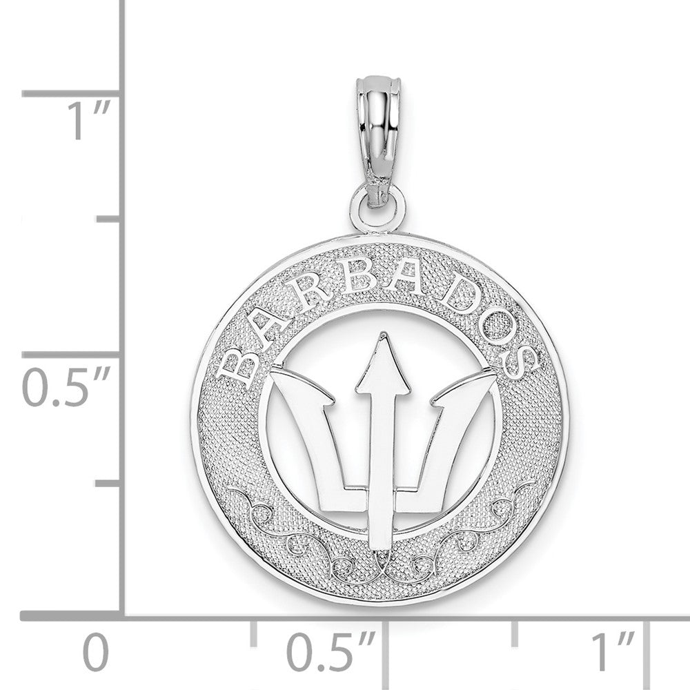 Sterling Silver Rhod-plated Polished Barbados w/Trident Circle Pendant