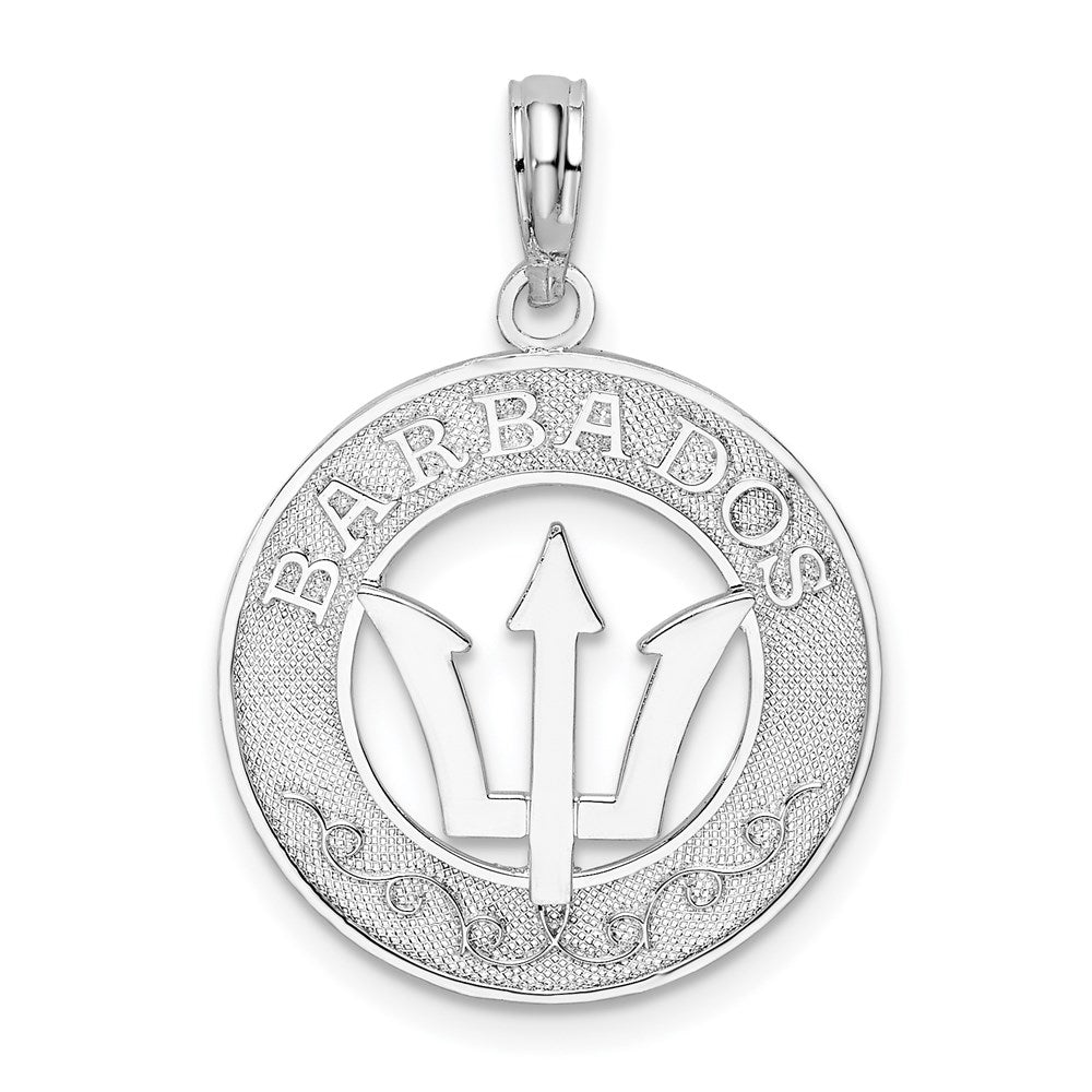Sterling Silver Rhod-plated Polished Barbados w/Trident Circle Pendant