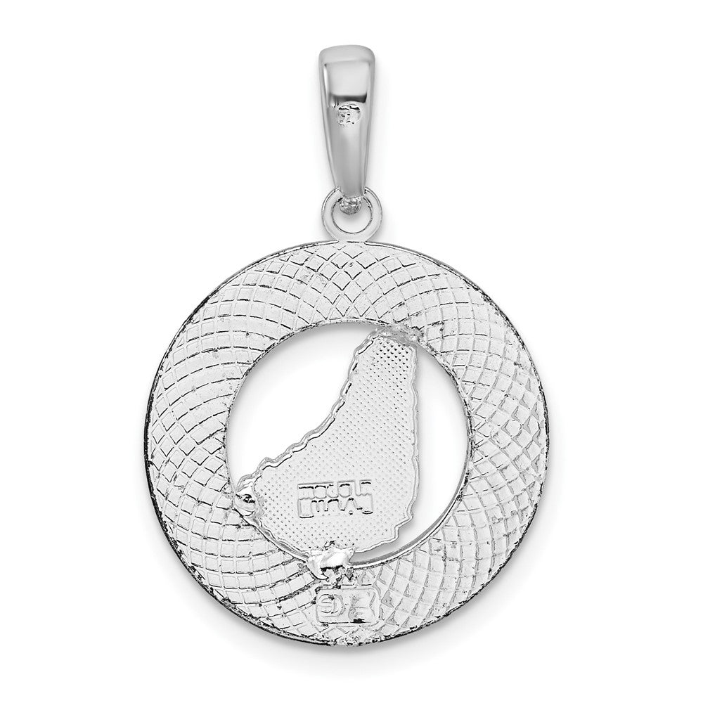 Sterling Silver Rhodium-plated Polished Barbados w/Map Circle Pendant
