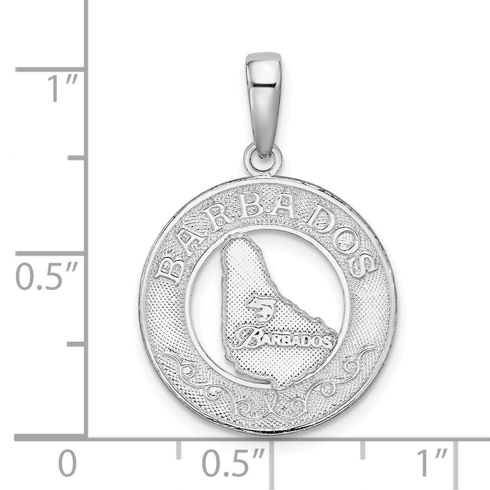 Sterling Silver Rhodium-plated Polished Barbados w/Map Circle Pendant